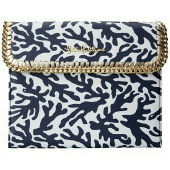 LILLY PULITZER IPAD CASE GOLD CHAIN NAVY TREASURE - Picture 1 of 6